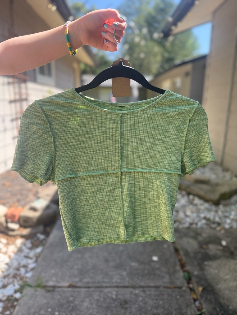 H&M Light Green Ribbed Cross-Seam Crop Top